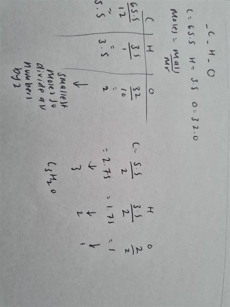 What’s the empirical formula of a molecule containing 65.5% carbon, 3.5% hydrogen-example-1