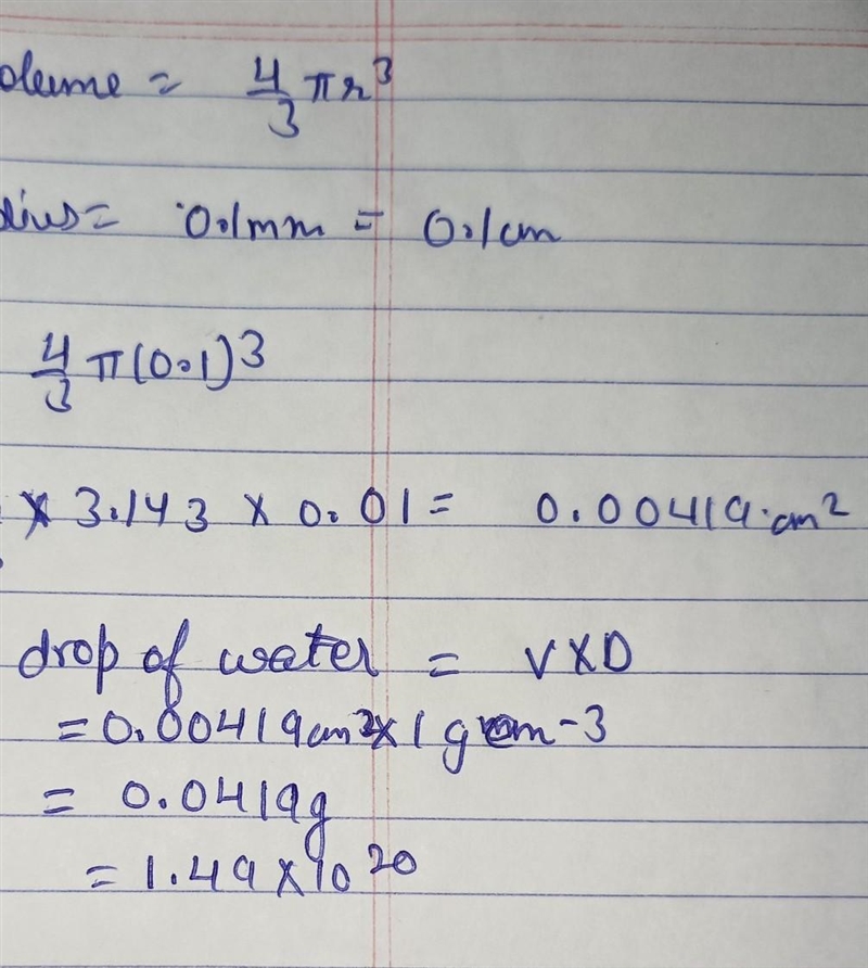 calculate no. of molecules in a spherical drop of water... radius = 0.1 mm and density-example-2