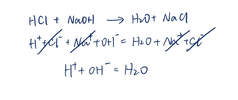 . A strong acid, HCl, is titrated with a strong base, NaOH. Write the net ionic equation-example-1