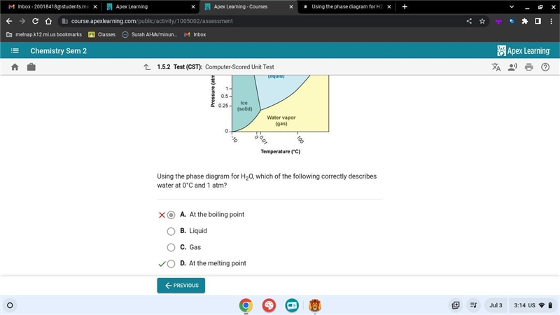 Using the phase diagram for H20, which of the following correctly describes water-example-1