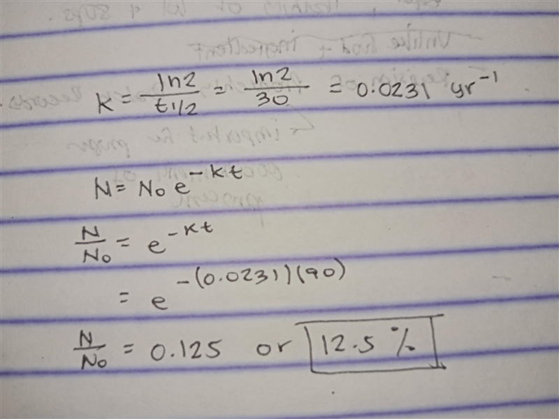 cesium-137 has a half-life of 30 years. What percent of the radioactive cesium parent-example-1