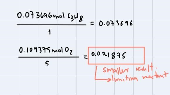 In an experiment, 3.25 g of C3H8 react with 3.50 g of O2.1) Write the formula for-example-3