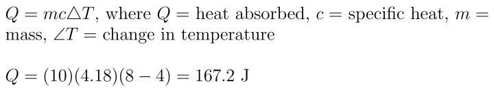 How much heat is required to change temperature of 10 g of water from 4 °C to 8 °C-example-1