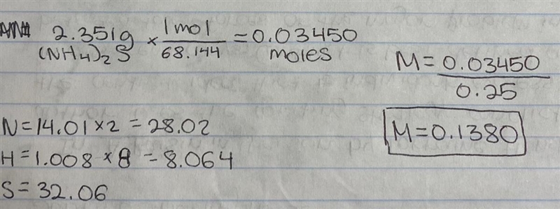 determine the molarity of a solution resulting from 2.351 g of ammonium sulfide in-example-1