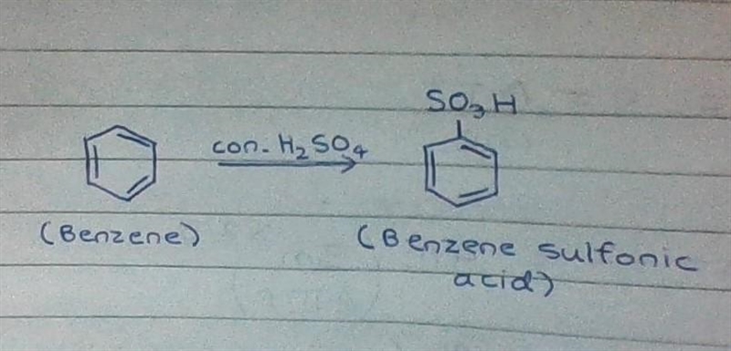 How does benzene react with concentrated sulfuric acid?-example-1