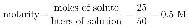 What would the concentration of an NaOH solution be if 25 moles were used and 50 L-example-1