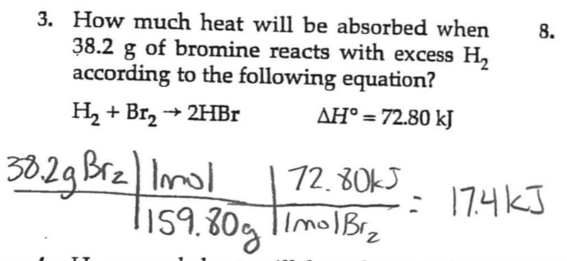 How much heat will be absorbed when 38.2 g of bromine reacts with hydrogen gas according-example-1