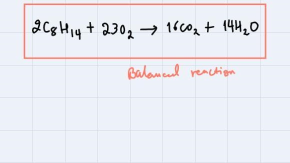 Consider the complete combustion of octyne, C8H14. What is the coefficient in front-example-3