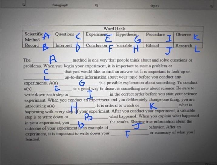 Help me with this word bank, please!!! it’s all about scientific method.-example-1