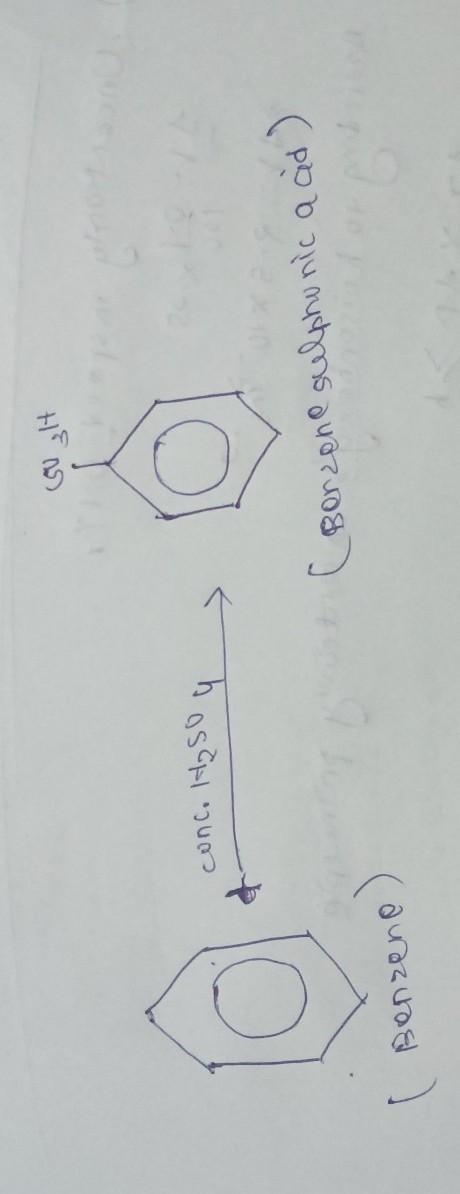 How does benzene react with concentrated sulfuric acid?-example-1