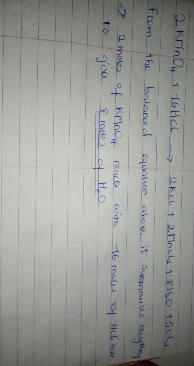 How many moles of water (H20) are produced when 2 moles of KMnO, react with plenty-example-1