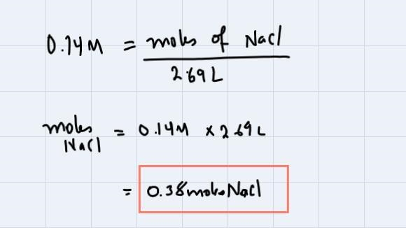 What MASS of NaCl are required to make 2.69L of a 0.14M solution?Use the correct abbreviation-example-2