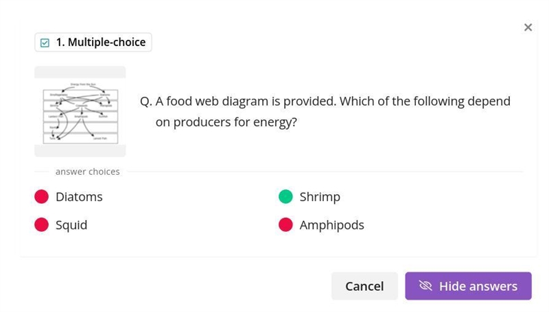 Which of the following organisms depend only on producers for energy? O Diatoms O-example-1