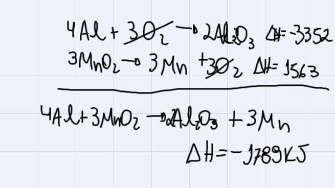 Calculate the enthalpy change for the reaction: 4Al(s) + 3MnO2(s) --> 2Al2O3 (s-example-1