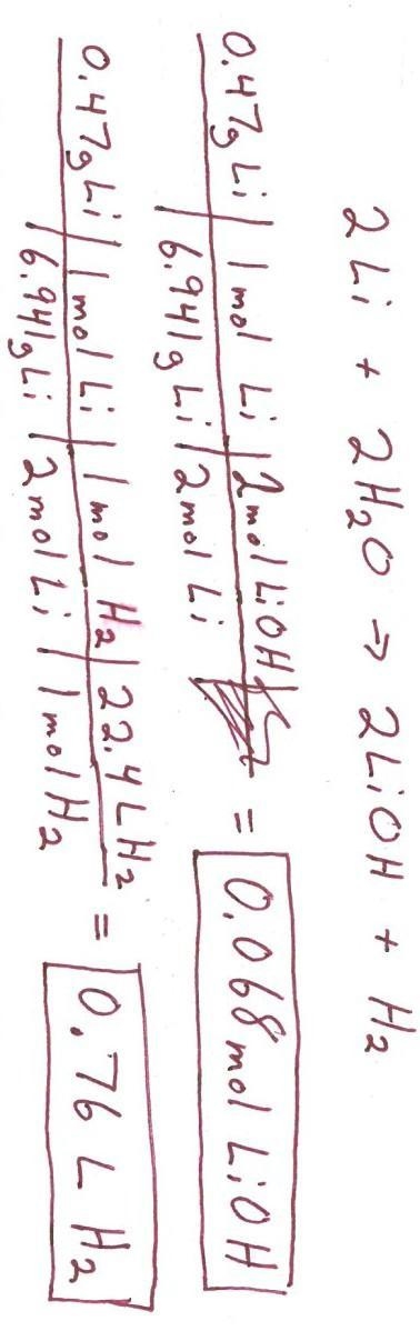 7)What mass of hydrogen gas is produced when 8.56grams of lithium reacts with water-example-1