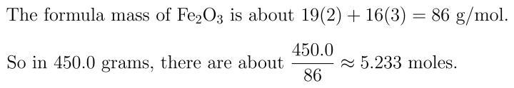 Calculate the number of moles in 450.0 G of Fe2O3?-example-1