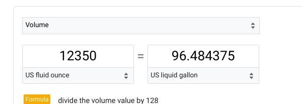 1. Convert 12,350 fluid Ounces into gallons.-example-1