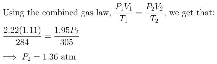 A sample of an ideal gas has a volume of 2.22 L at 284 K and 1.11 atm. Calculate the-example-1