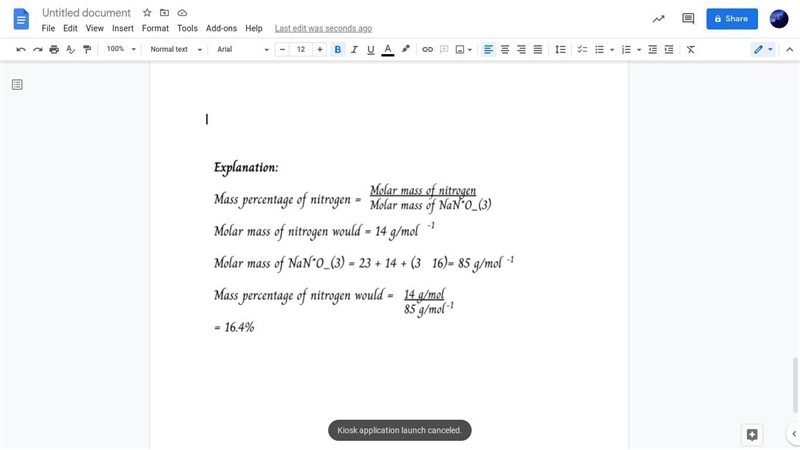 What is the percent nitrogen in NaN*O_{3} ?-example-1