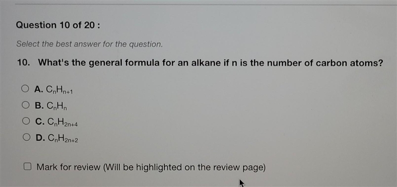 What's the general formula for an alkane if n is the number of carbon atoms? ​-example-1