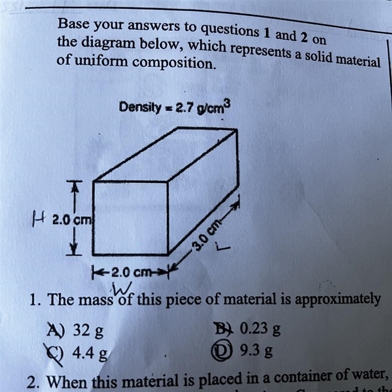 Base your answers to questions 1 and 2 on the diagram below, which represents a solid-example-1