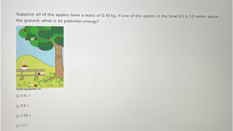 Suppose all of the apples have a mass of 0.10 kg. If one of the apples in the bowl-example-1