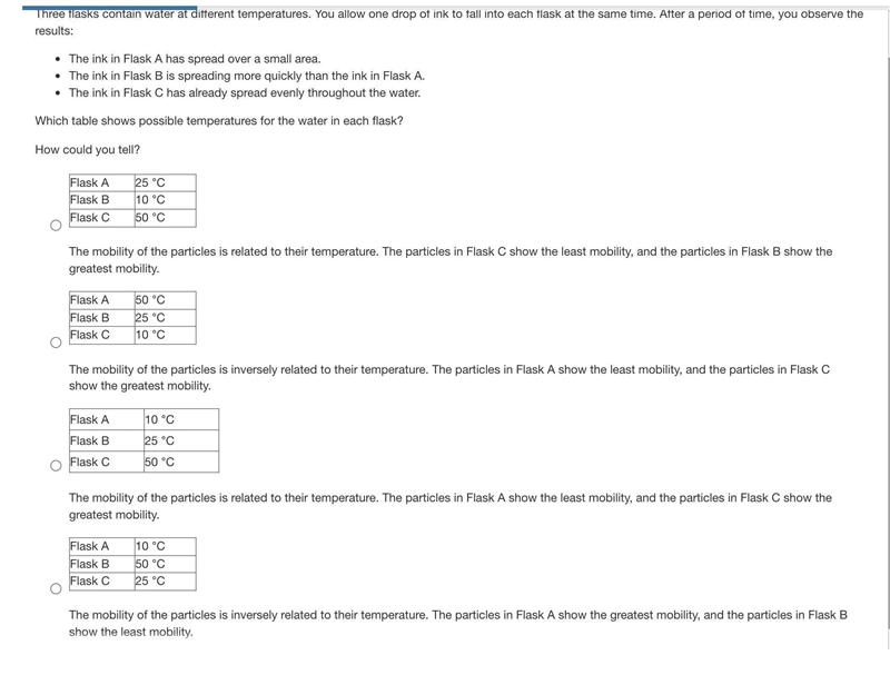 results:The ink in Flask A has spread over a small area.The ink in Flask B is spreading-example-1