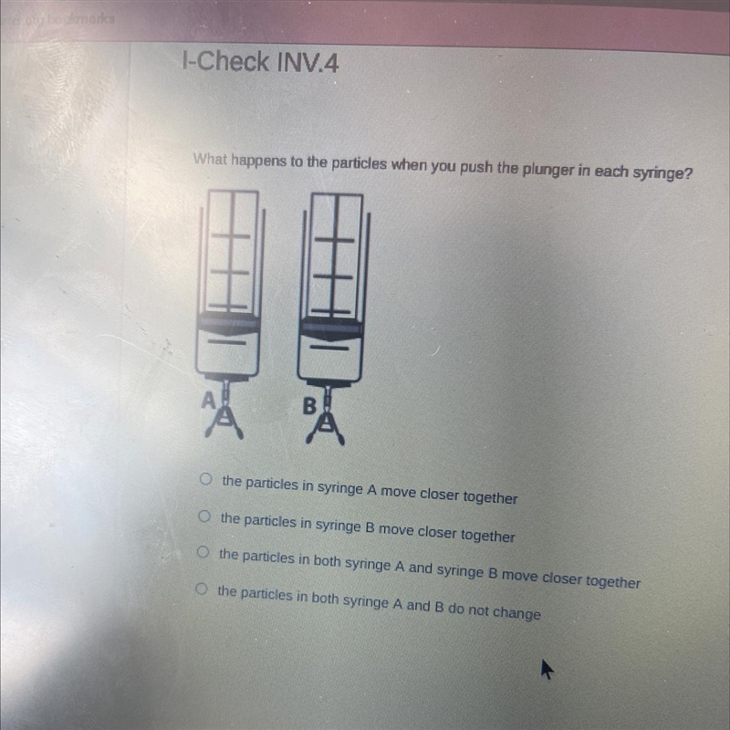 What happens to the particles when you push the plunger in each syringe? her O the-example-1