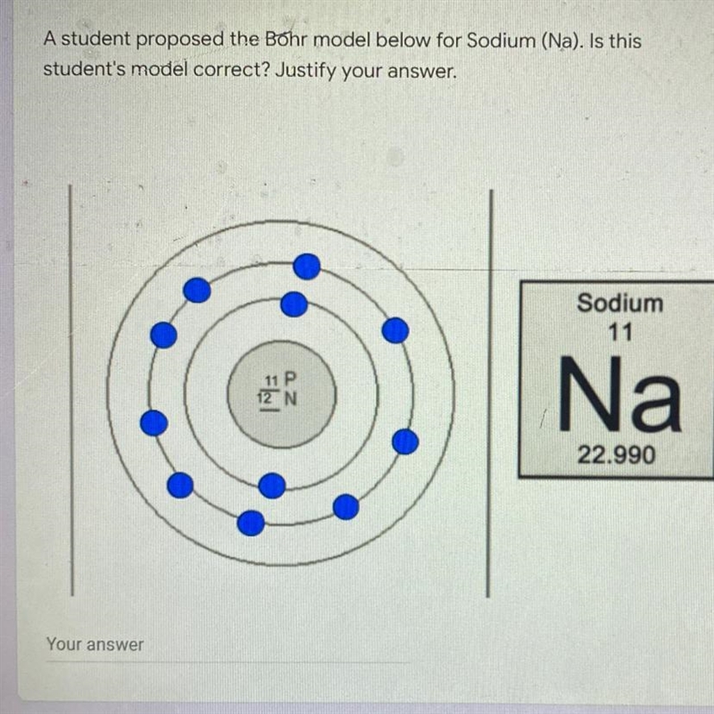 A student proposed the Bohr model below for sodium (Na). Is this student’s model correct-example-1