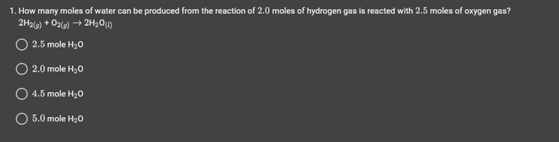 How many moles of water can be produced from the reaction of 2.0 moles of hydrogen-example-1