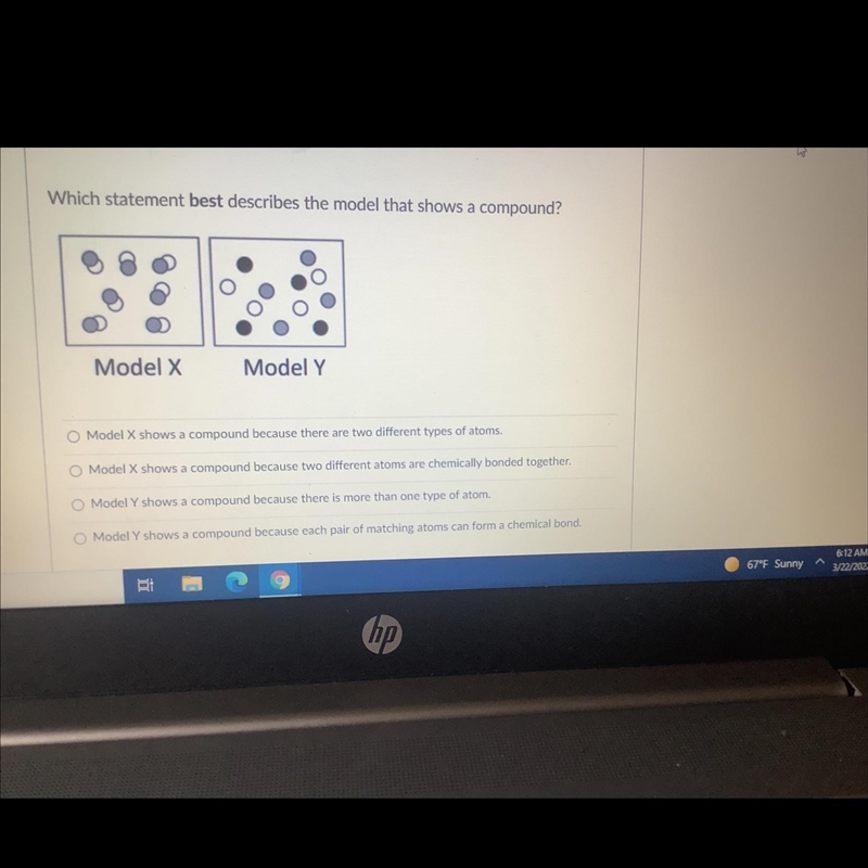 Which statement best describes the model that shows a compound?-example-1