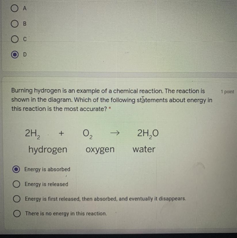 Burning hydrogen is an example of a chemical reaction. The reaction is shown in the-example-1