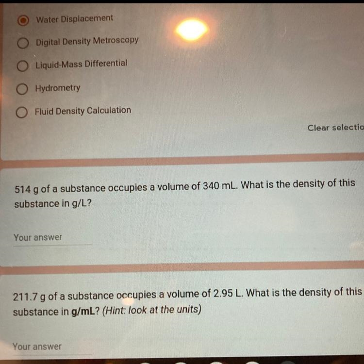 514 g of a substance occupies a volume of 340 mL. What is the density of this substance-example-1