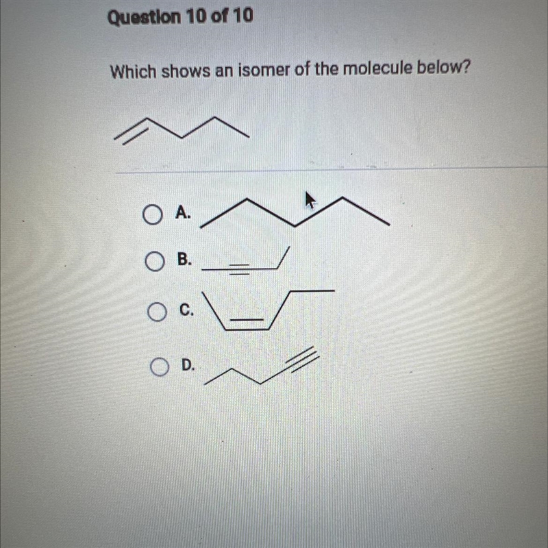 Which shows an isomer of the molecule below?-example-1