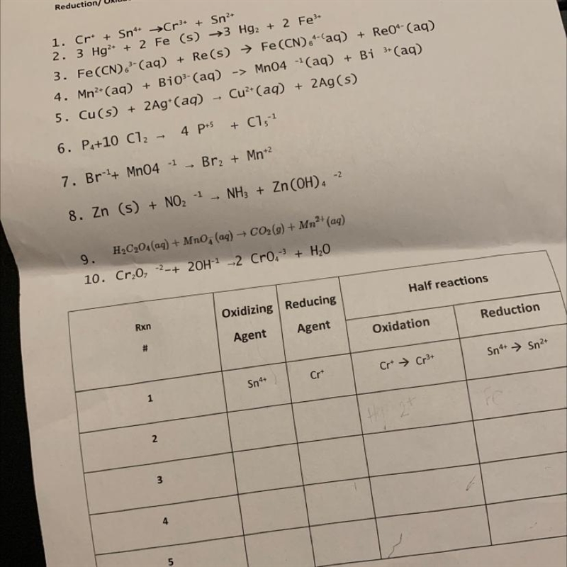 It’s a practice worksheet, the name is reduction / oxidation reactions need help with-example-1