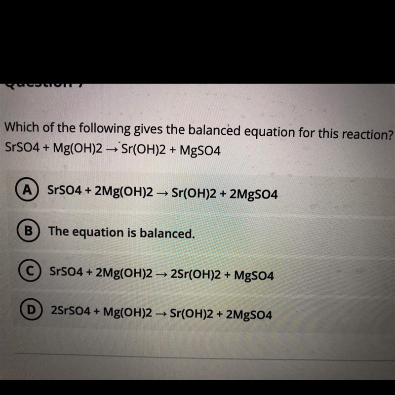 Which of the following gives the balanced equation for this reaction?-example-1