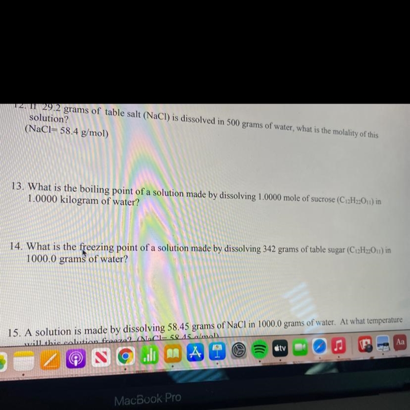 How do solve for #13?What is the boiling point of a solution made by dissolving 1.0000 mole-example-1