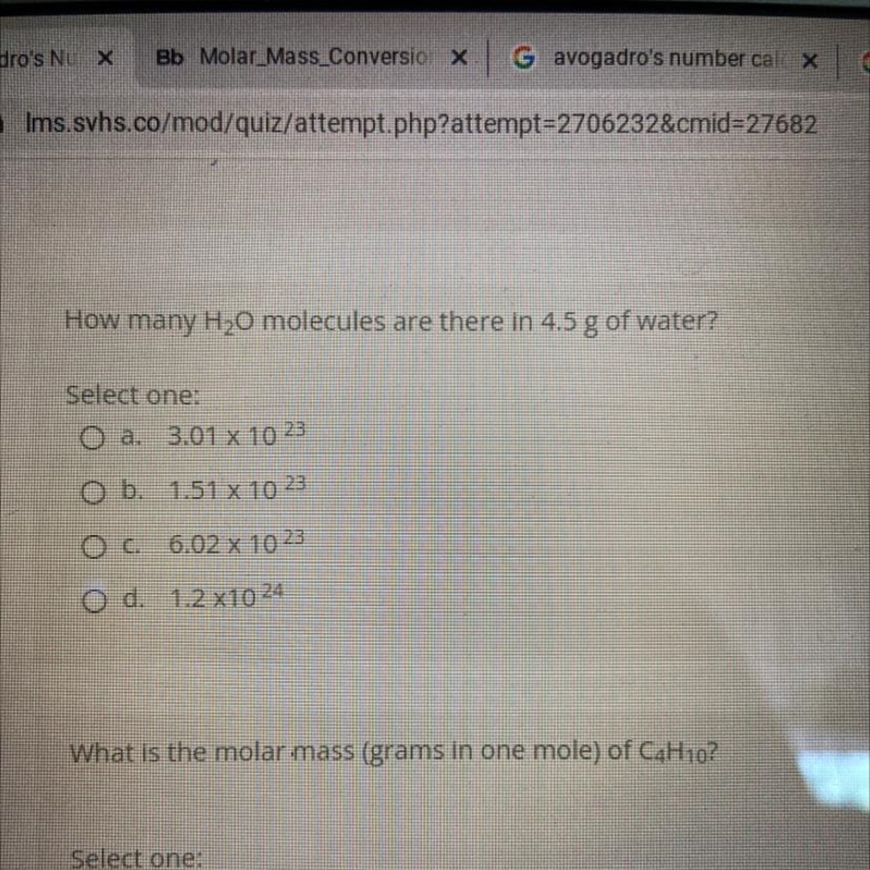 How many H2O molecules are there in 4.5 g of water (see picture)-example-1