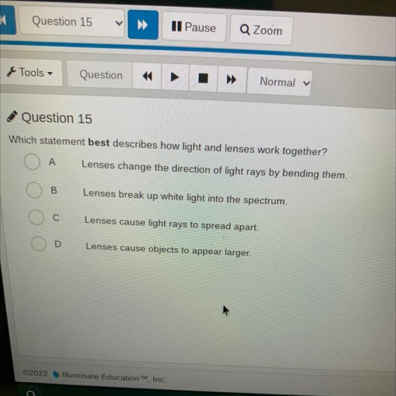 Which statement best describes how light and lenses work together? Do someone no the-example-1