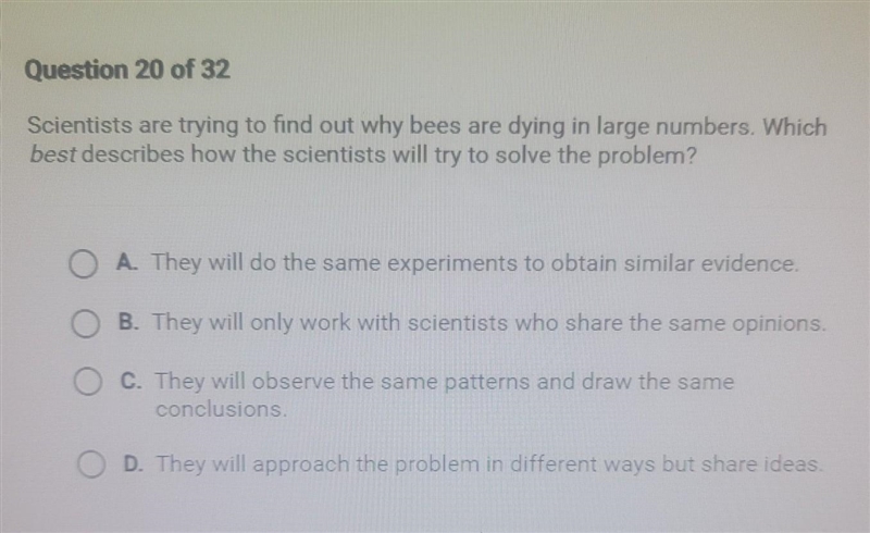 Scientists are trying to find out why bees are dying in large numbers. Which best-example-1