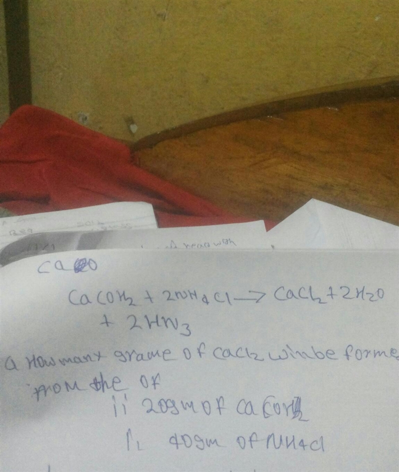 CacoH2+2NH4Cl-cacl2+2H2O+HN3 A. how many grame of cacl2 will be formed from the of-example-1