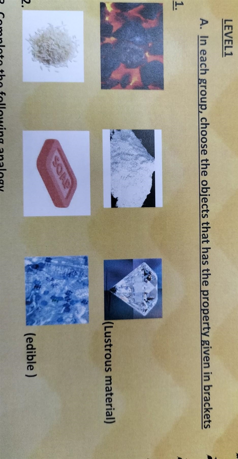 1. 2. LEVEL1 A. In each group, choose the objects that has the property given in brackets-example-1