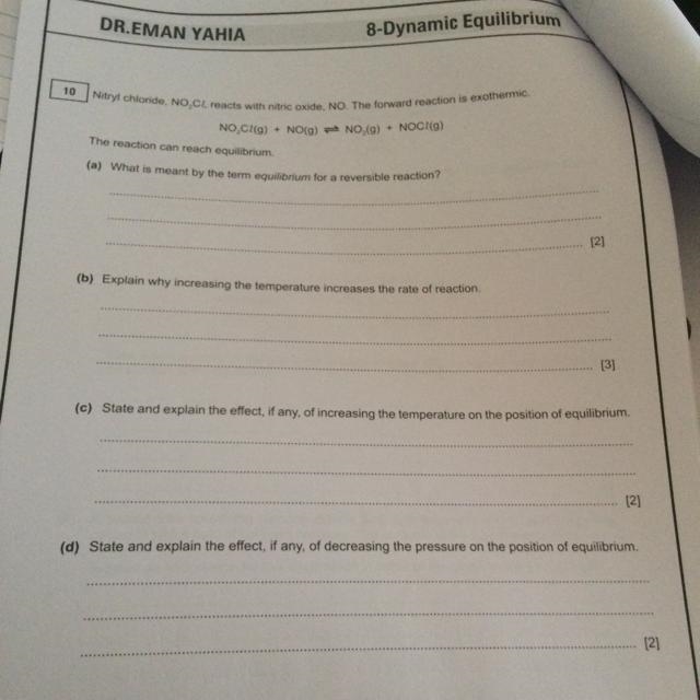 (a) What is meant by the term equilibrium for a reversible reaction?-example-1