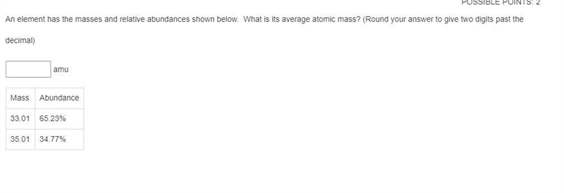 An element has the masses and relative abundances shown below. What is its average-example-1