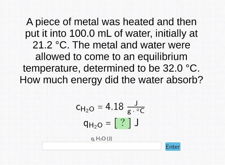 A piece of metal was heated and then put it into 100.0 mL of water, initially at 21.2 *C-example-1