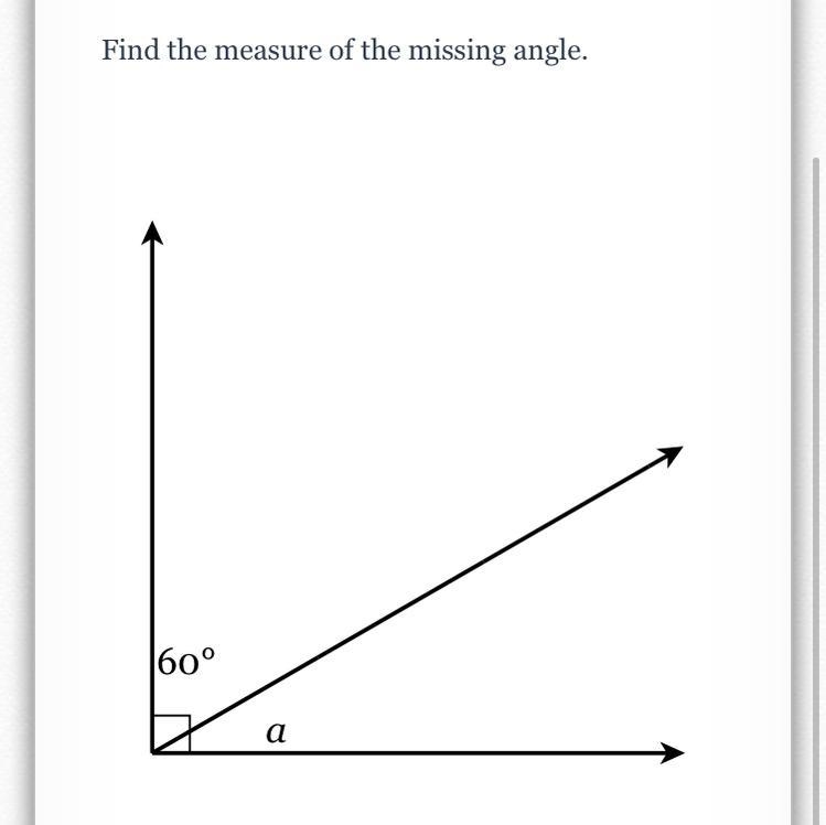 Find the measure of the missing angle. a = ?-example-1