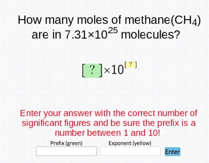 How many moles of methane (ch4) are in 7.31x10^25 molecules help please-example-1