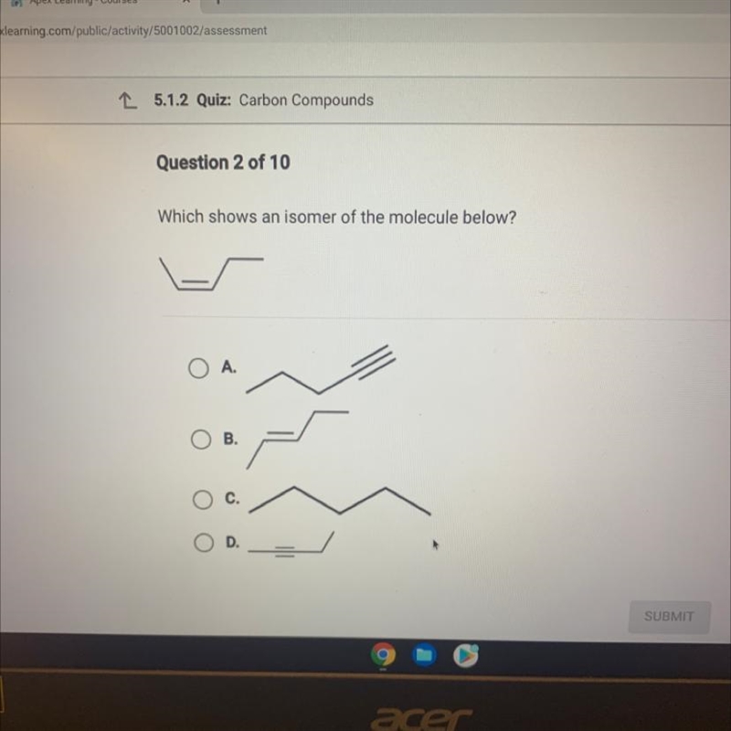 Which shows an isomer of the molecule below?-example-1