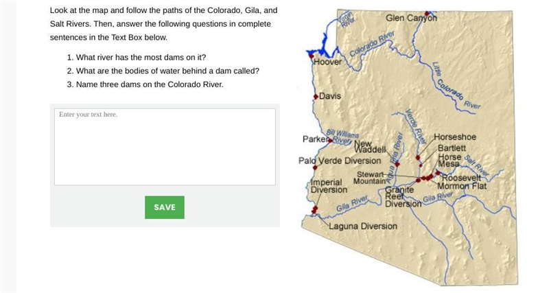 Look at the map and follow the paths of the Colorado, Gila, and Salt Rivers. Then-example-1