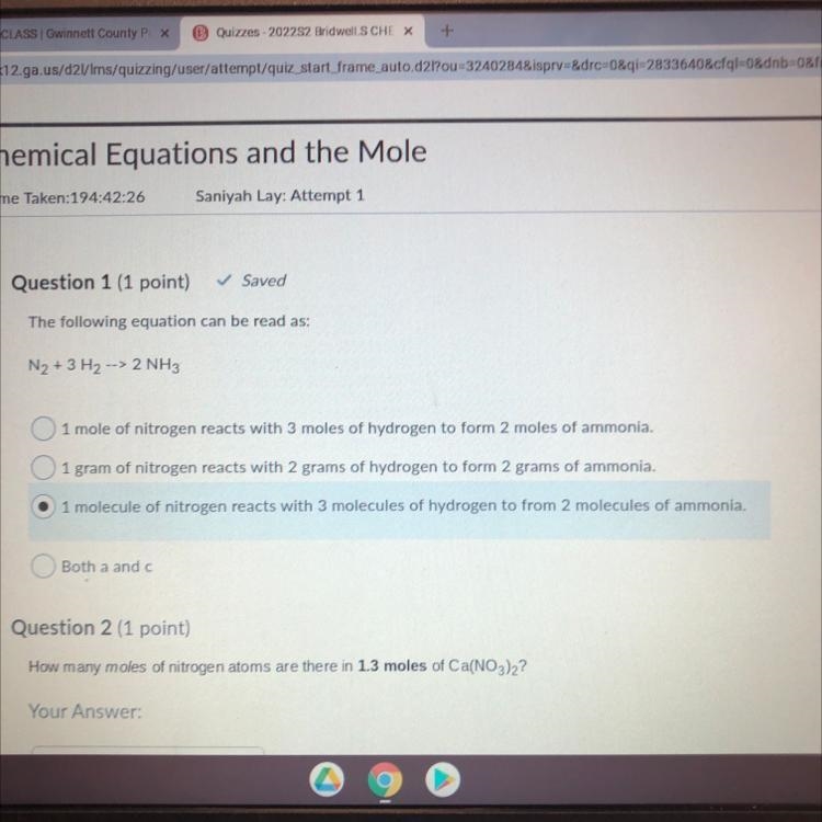 N2+3 H2 —-> 2 NH3 Which answer choice-example-1